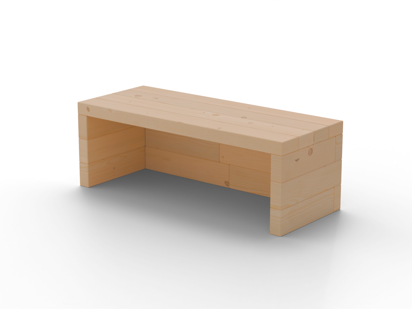 Masívna záhradná lavička Brick Premium so zatvorenými bokmi – masívny 60 mm európsky smrekovec, medový tón; pohľad 3/4 (hero).