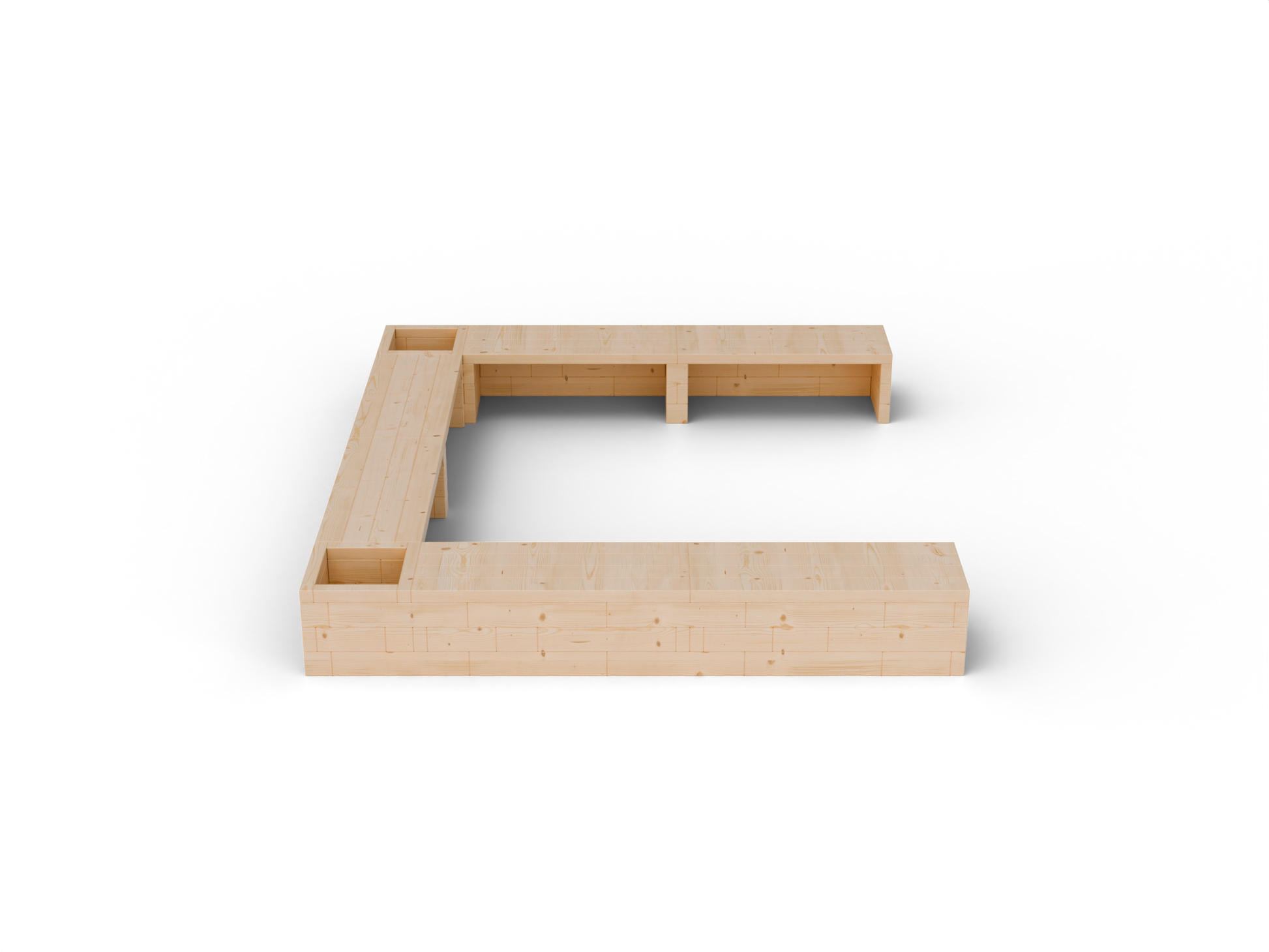 Ohnisko so sedením do U Brick Premium; bočný pohľad – masívny 60 mm európsky smrekovec, medový tón.