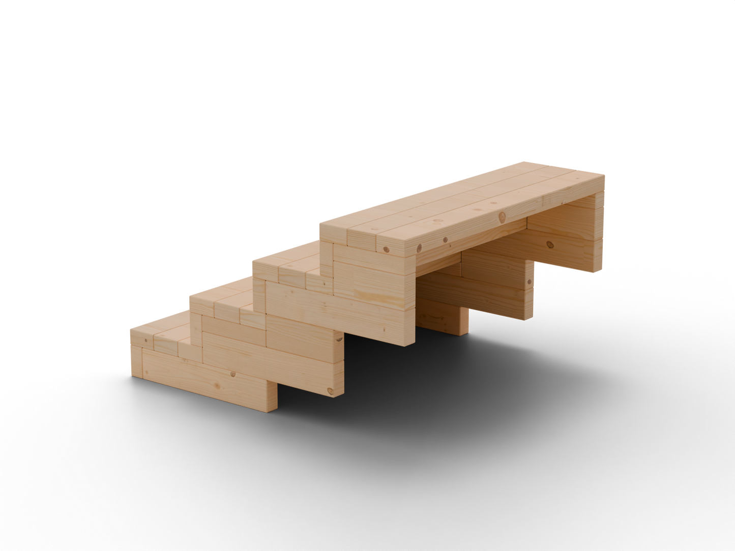 Brick Premium garden stairs – front product view on white. Solid 60 mm European larch, honey tone.