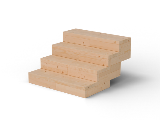 Brick Premium garden stairs – front three-quarter product view on white. Solid 60 mm European larch, honey tone.