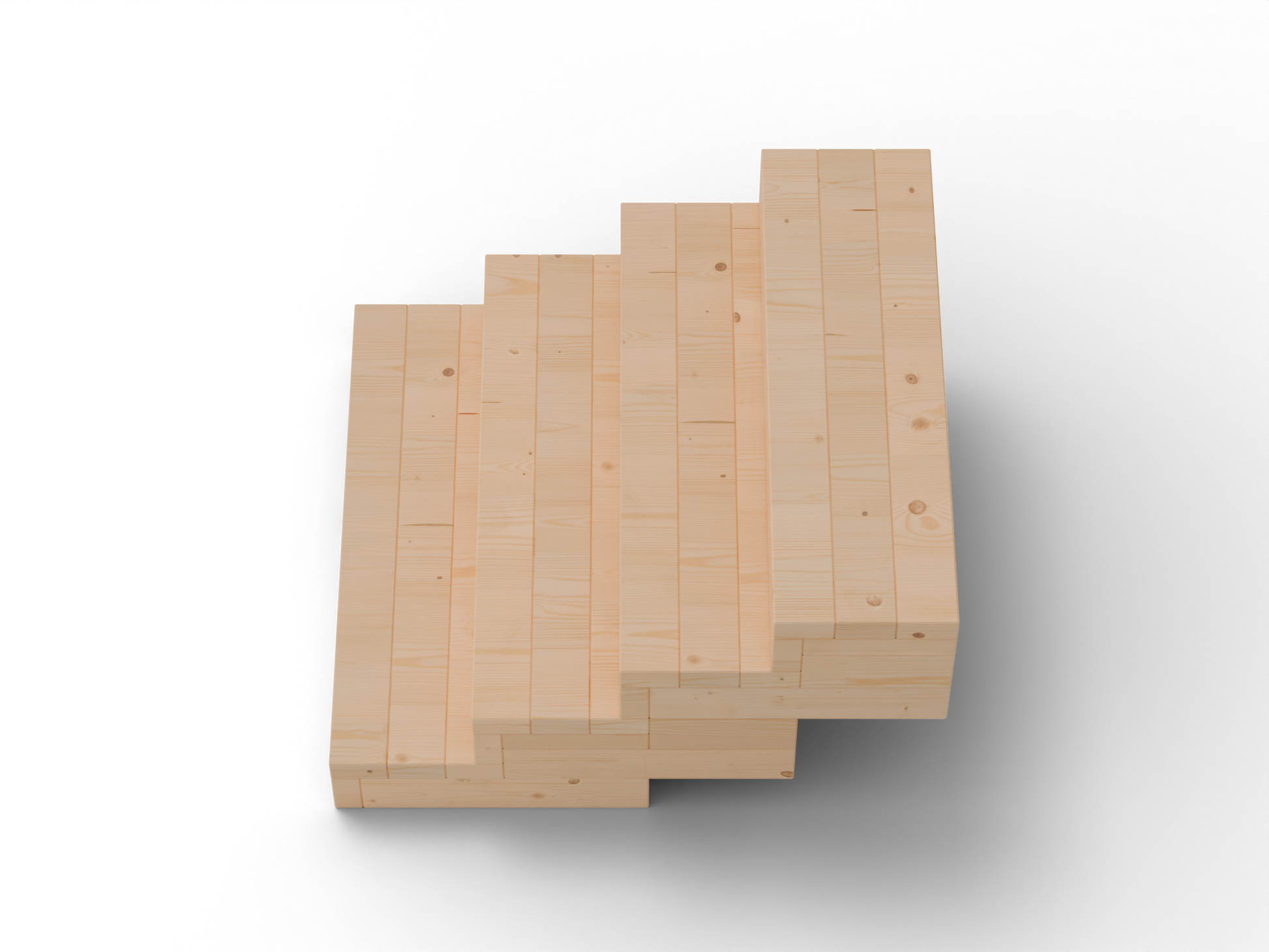 Brick Premium garden stairs – top product view on white. Solid 60 mm European larch, honey tone.