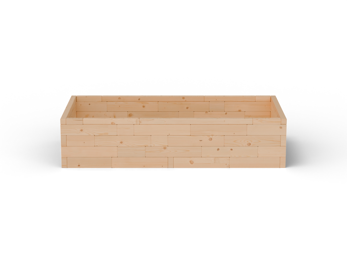 Vyvýšený záhon I Brick Premium, veľkosť L (240×120×54 cm); čelný pohľad – masívny 60 mm európsky smrekovec, medový tón.