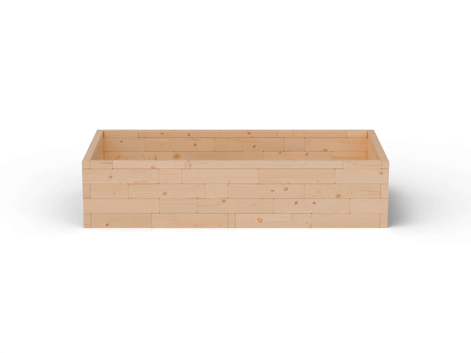 Vyvýšený záhon I Brick Premium, veľkosť L (240×120×54 cm); čelný pohľad – masívny 60 mm európsky smrekovec, medový tón.