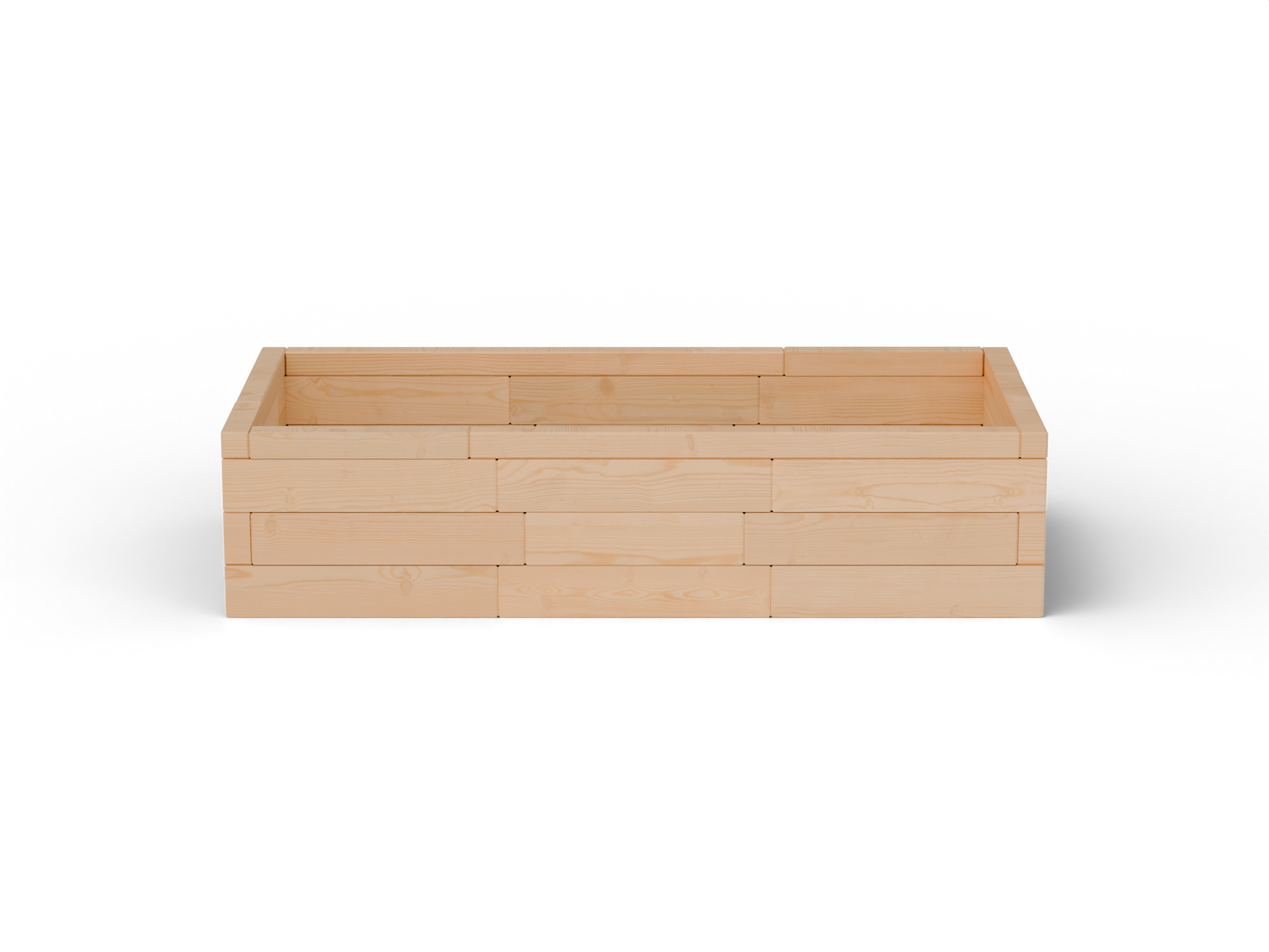 Vyvýšený záhon I Brick Premium, veľkosť M (180×90×42 cm) – masívny 60 mm európsky smrekovec, medový tón; čelný pohľad.