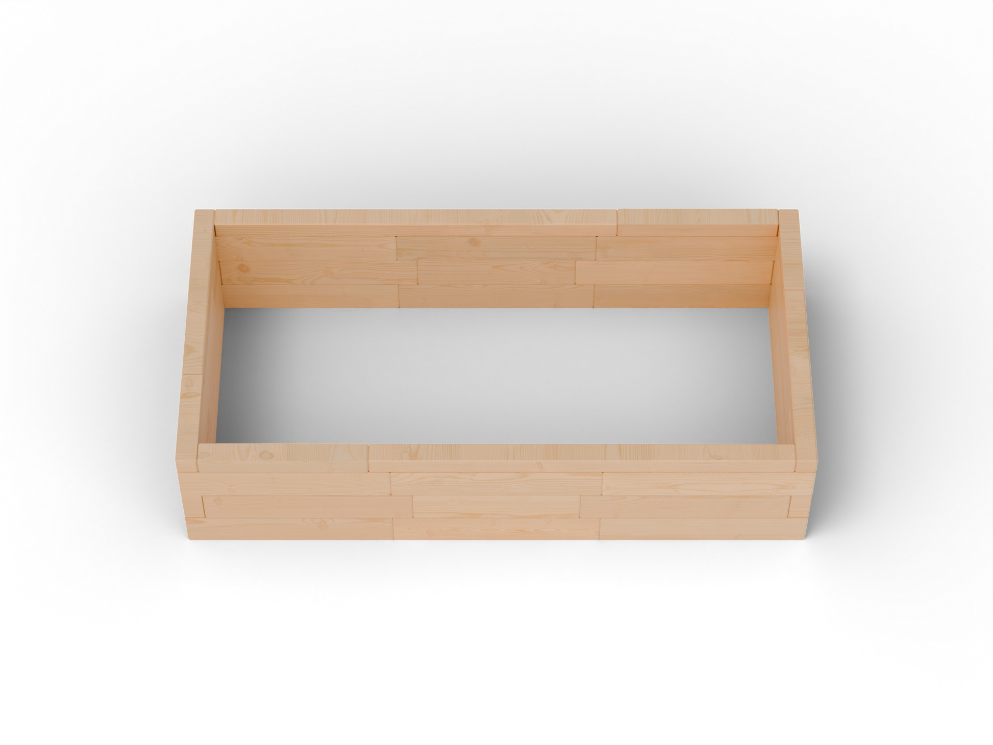 Vyvýšený záhon I Brick Premium, veľkosť M (180×90×42 cm) – masívny 60 mm európsky smrekovec, medový tón; pohľad zhora.