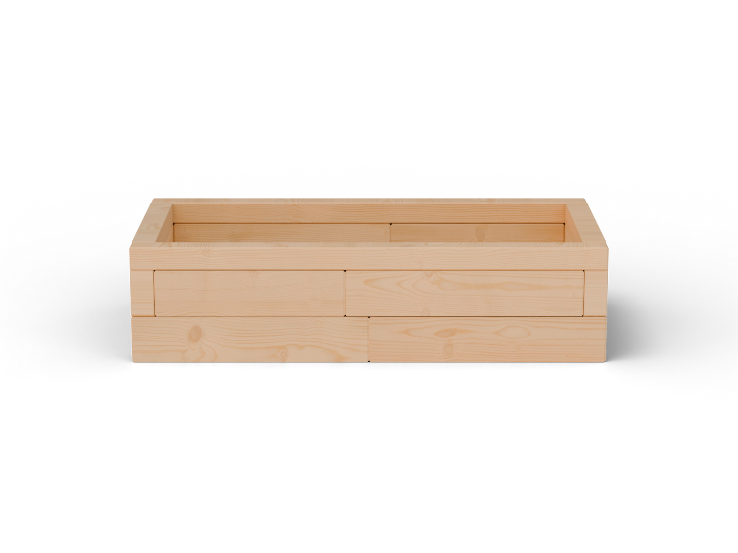 Vyvýšený záhon I Brick Premium, veľkosť S (120×60×30 cm) – masívny 60 mm európsky smrekovec, medový tón; čelný pohľad.