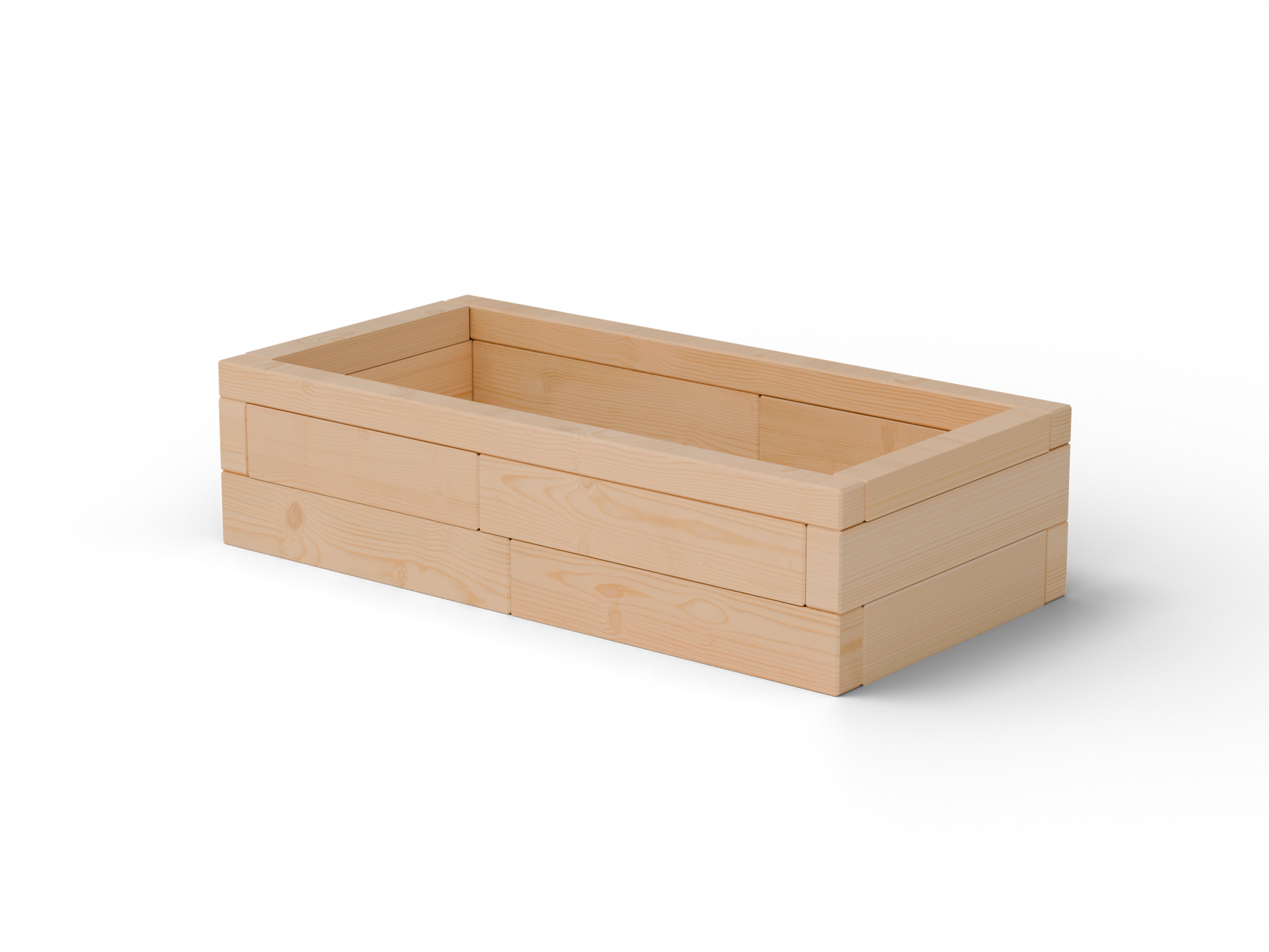 Vyvýšený záhon I Brick Premium, veľkosť S (120×60×30 cm) – masívny 60 mm európsky smrekovec, medový tón; pohľad 3/4 (hero).