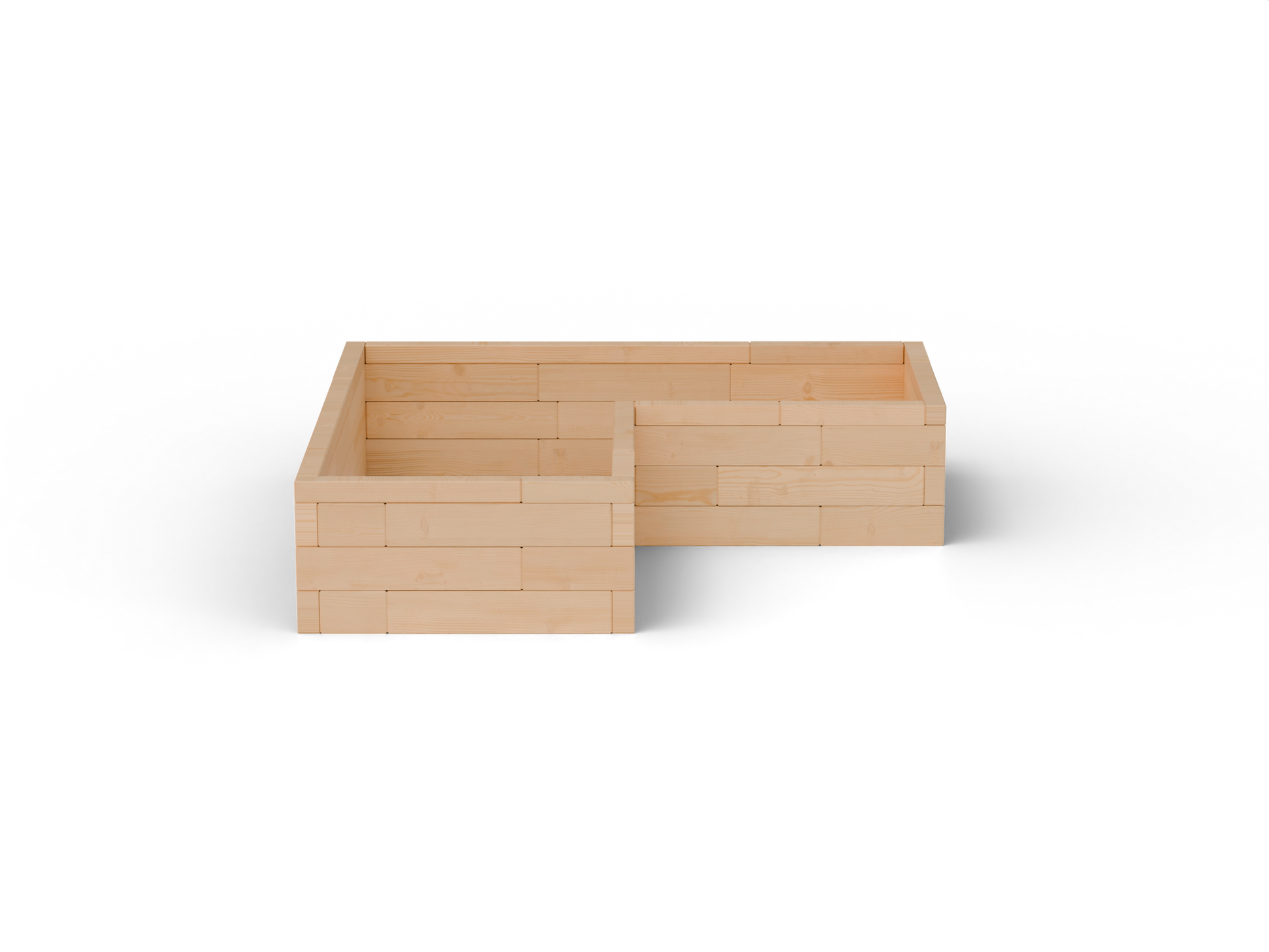 Vyvýšený záhon L Brick Premium, veľkosť M (180×180×42 cm) – masívny 60 mm európsky smrekovec, medový tón; čelný pohľad.