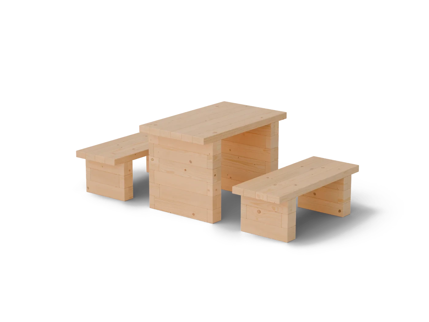 Table and two benches – solid 60 mm European larch
