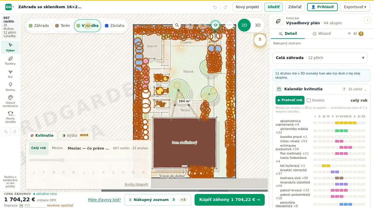 Studio: plán záhrady, ktorú navrhla AI, a panel AI s otázkami sprievodcu