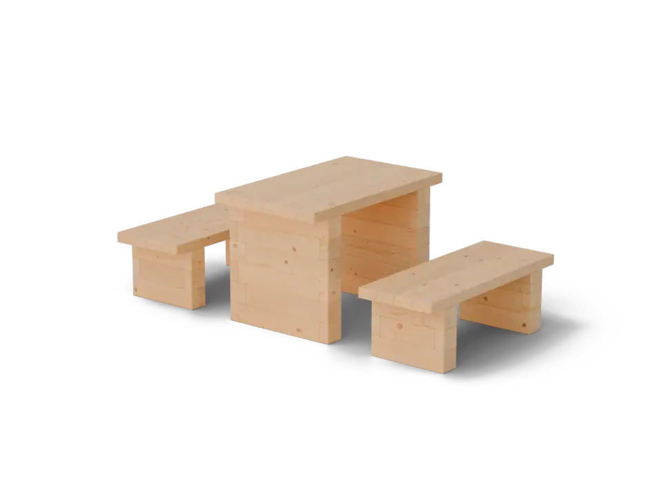 3D model render: Table and two benches