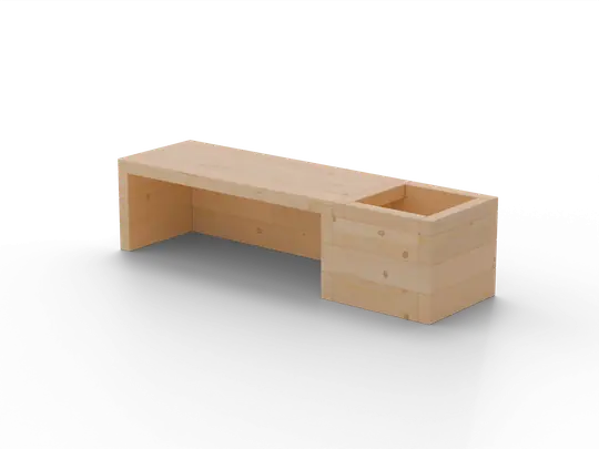 Bancă de grădină cu jardinieră integrată Brick Premium – lemn masiv de zadă europeană de 60 mm; vedere din față