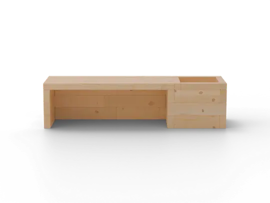 Bancă de grădină cu jardinieră integrată Brick Premium – lemn masiv de zadă europeană de 60 mm; vedere laterală
