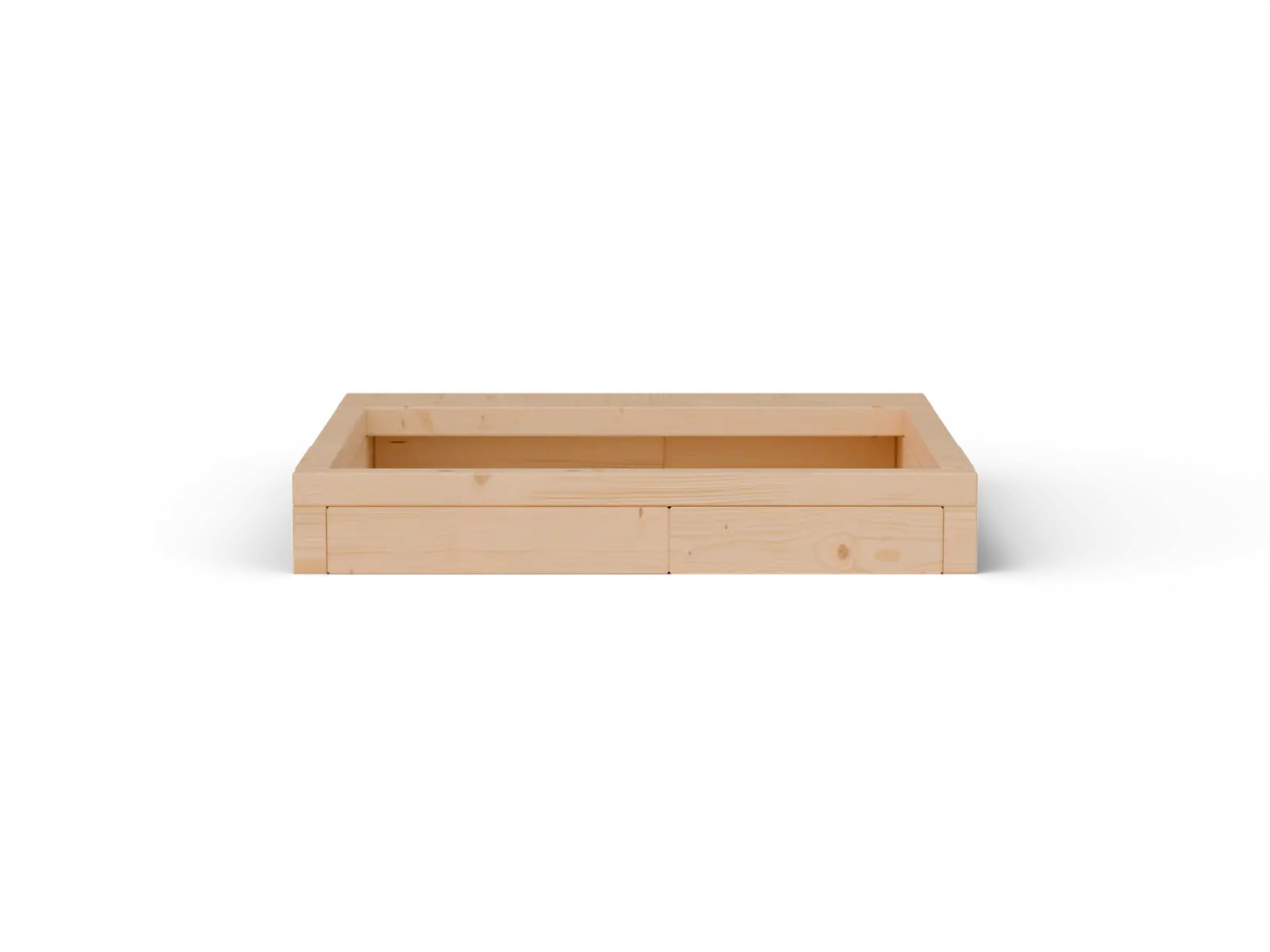 Ladă cu nisip pătrată cu margine lată de ședere Brick Premium – lemn masiv de zadă europeană de 60 mm; vedere din față