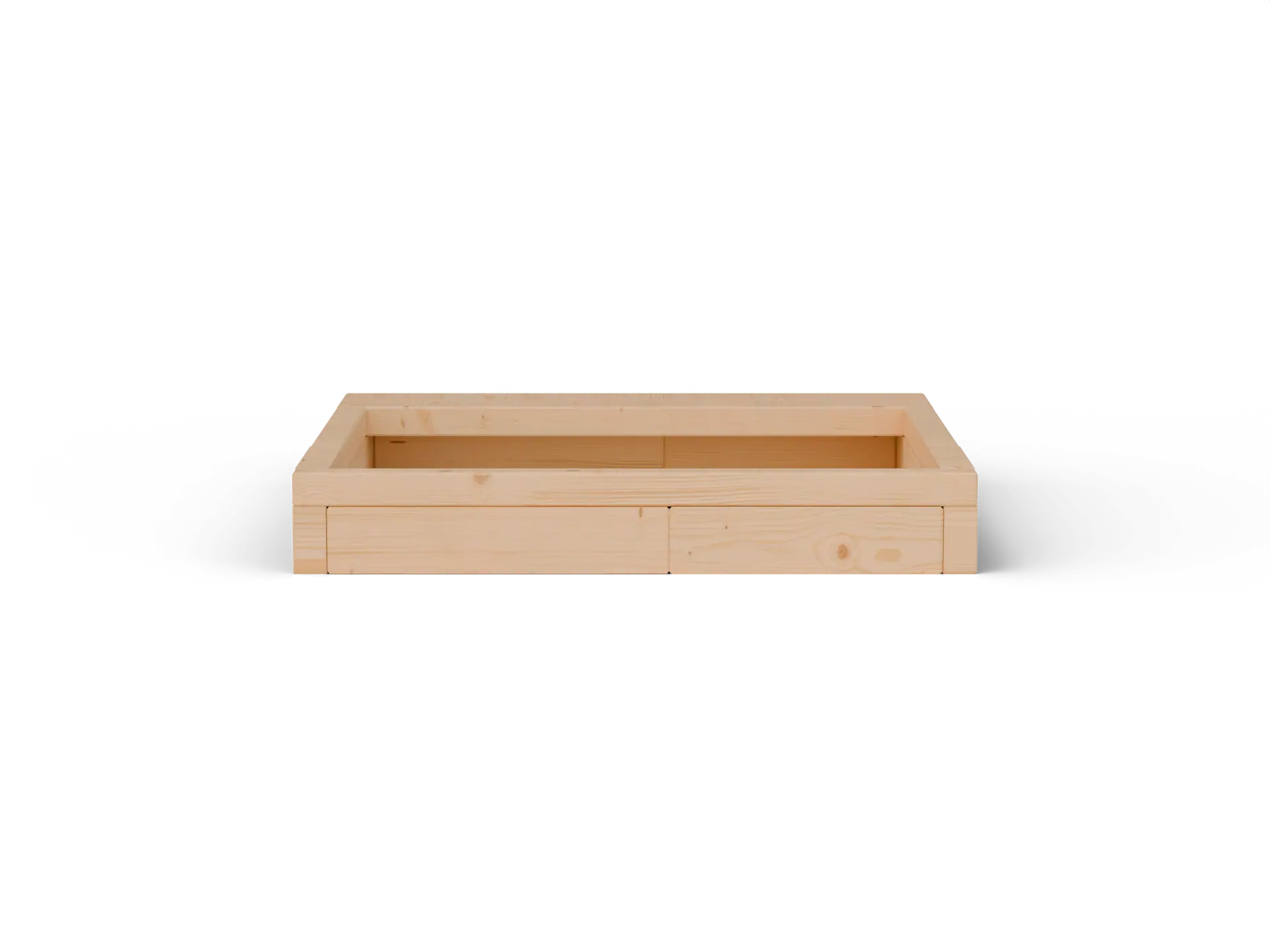 Ladă cu nisip pătrată cu margine lată de ședere Brick Premium – lemn masiv de zadă europeană de 60 mm; vedere din față