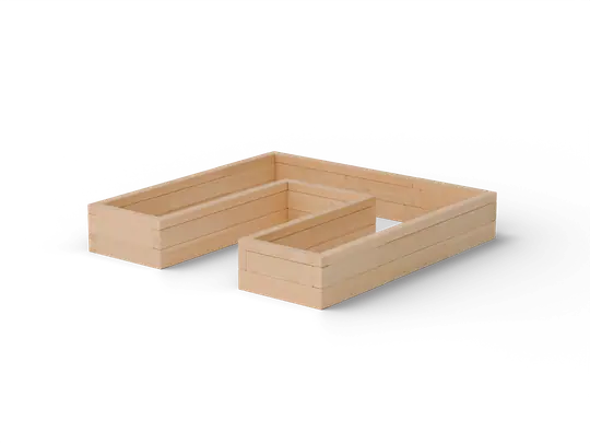 Hochbeet U-Form Premium – Klein (180×60×120×60×120×60×30 cm) – massive Europäische Lärche, 60 mm; 3/4-Ansicht