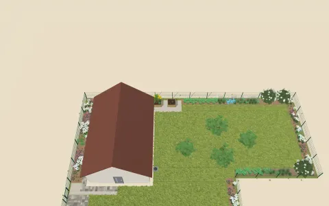 3D view of the garden design: 2 raised beds, outline 3.2 × 1.1 m