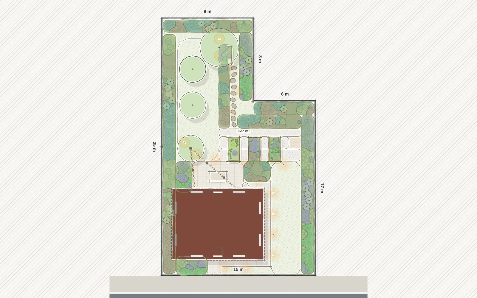 2D plan from the Studio: 3 raised beds